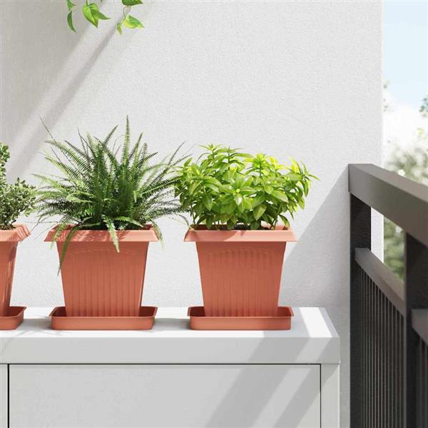 Grote foto vidaxl vierkante bloempot 6 pcs baksteenrood 16 x 16 x 14 cm kunststof tuin en terras overige tuin en terras
