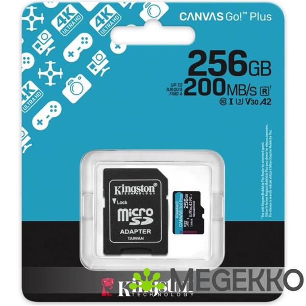 Grote foto kingston technology 256gb microsdxc canvas go plus gen4 200mb s a2 u3 v30 kaart adapter computers en software harde schijven