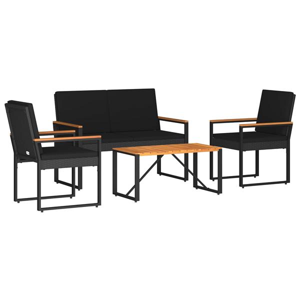 Grote foto vidaxl tuinset met kussen 4 delig zwart polyrattan tuin en terras tuinmeubelen