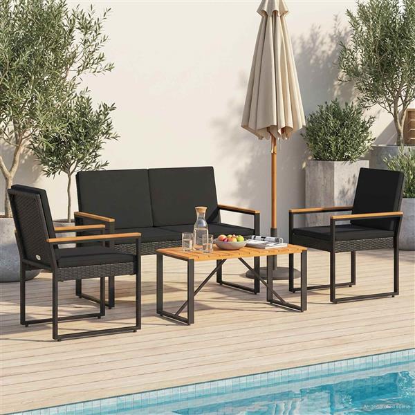 Grote foto vidaxl tuinset met kussen 4 delig zwart polyrattan tuin en terras tuinmeubelen