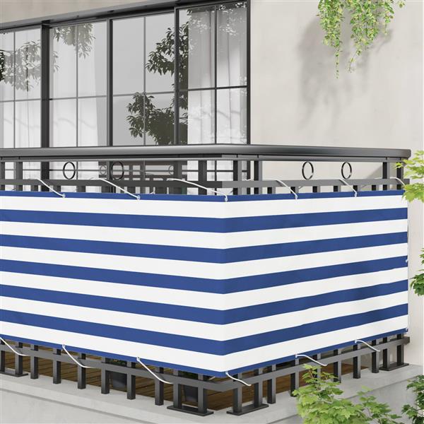 Grote foto vidaxl balkon scherm blauw en wit 75 x 200 cm pu gecoat oxford alu tuin en terras overige tuin en terras