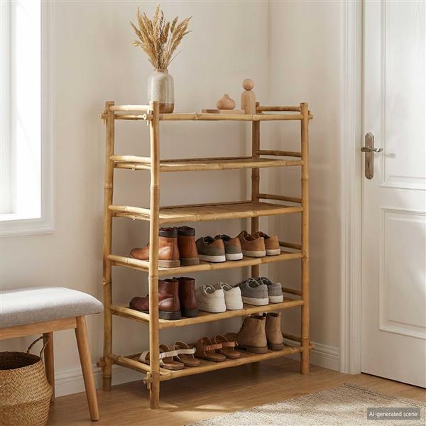 Grote foto vidaxl schoenenrek met plank naturel 6 laags bamboe huis en inrichting overige