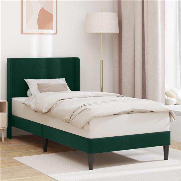 Grote foto vidaxl bedframe met hoofdeinde donkergroen 90 x 190 cm fluweel antiek en kunst stoelen en banken
