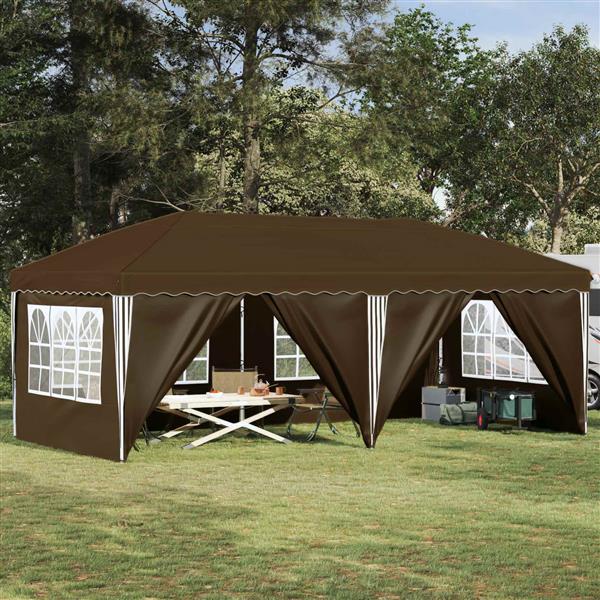 Grote foto vidaxl pop up feesttent 575 x 288 x 245 cm taupe tuin en terras overige tuin en terras