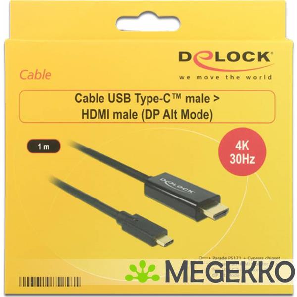 Grote foto delock 85258 kabel usb type c male hdmi male dp alt mode 4k 30 hz 1 m zwart computers en software overige