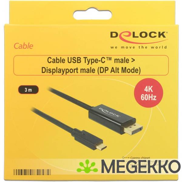 Grote foto delock 85257 kabel usb type c male displayport male dp alt mode 4k 60 hz 3 m zwart computers en software overige