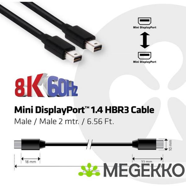 Grote foto club3d mini displayport 1.4 kabel hbr3 m m 2 meter computers en software overige
