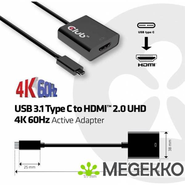 Grote foto club3d usb 3.1 type c to hdmi 2.0 uhd 4k 60hz active adapter computers en software overige