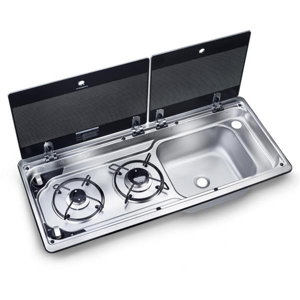 Grote foto dometic kookplaat 2 pits met spoelbak rechts mo9722r caravans en kamperen caravan accessoires