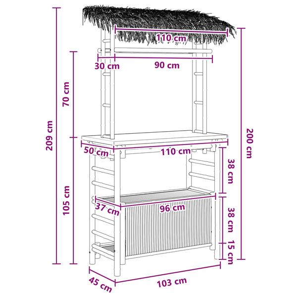 Grote foto vidaxl buiten bartafel naturel 110 x 50 x 209 cm bamboe tuin en terras tuinmeubelen