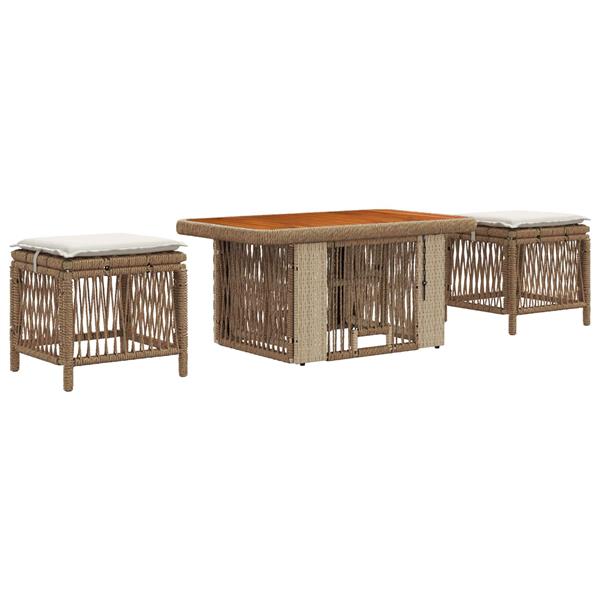 Grote foto vidaxl tuin eettafelset met kussen 3 pcs beige en cr me poly rattan tuin en terras tuinmeubelen