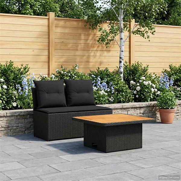 Grote foto vidaxl 2 stuk tuin middelste sofa met uitschuiftafel poly rattan zwart tuin en terras tuinmeubelen