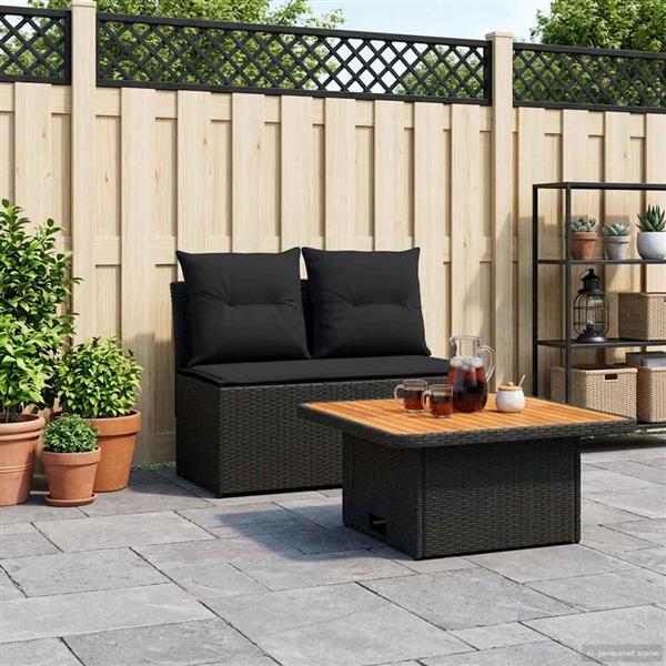 Grote foto vidaxl 2 stuk tuin middelste sofa met uitschuiftafel poly rattan zwart tuin en terras tuinmeubelen