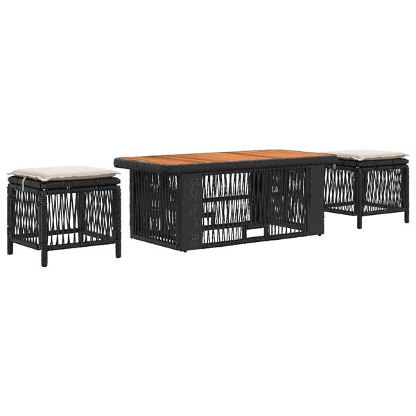 Grote foto vidaxl tuin eettafelset met kussen 4 pcs zwart en cr me poly rattan tuin en terras tuinmeubelen