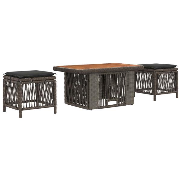 Grote foto vidaxl tuin eettafelset 3 pcs grijs en donkergrijs poly rattan tuin en terras tuinmeubelen