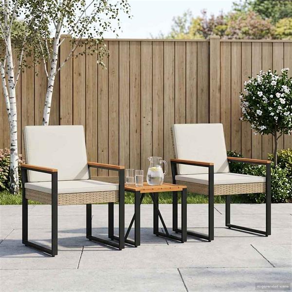 Grote foto vidaxl buitenmeubelset met kussen 3 pcs beige en cr me wit poly rattan tuin en terras tuinmeubelen