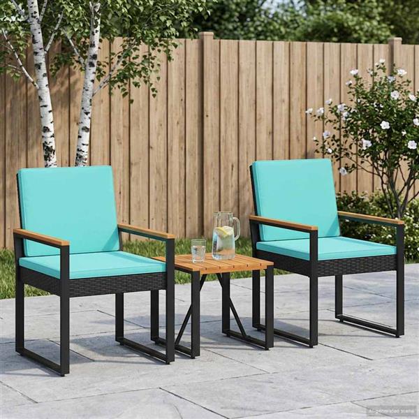 Grote foto vidaxl buitenmeubelset met kussen 3 pcs zwart en turquoise poly rattan tuin en terras tuinmeubelen