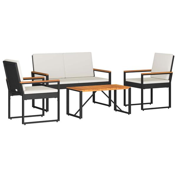 Grote foto vidaxl buitenmeubelset met kussen 4 pcs zwart en cream wit poly rattan tuin en terras tuinmeubelen