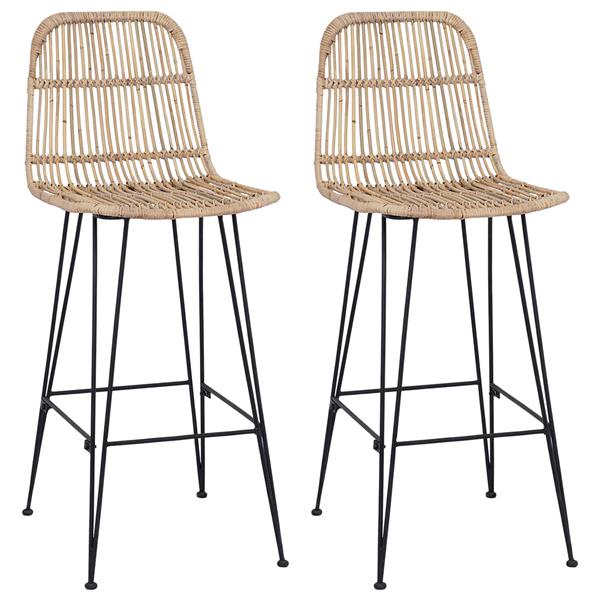 Grote foto vidaxl barkruk 2 pcs naturel 44 x 55 x 109 cm rattan en staal huis en inrichting krukken en barkrukken