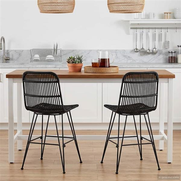 Grote foto vidaxl eetkamerstoel 2 pcs zwart 41 x 55 x 85 cm rattan en staal huis en inrichting stoelen