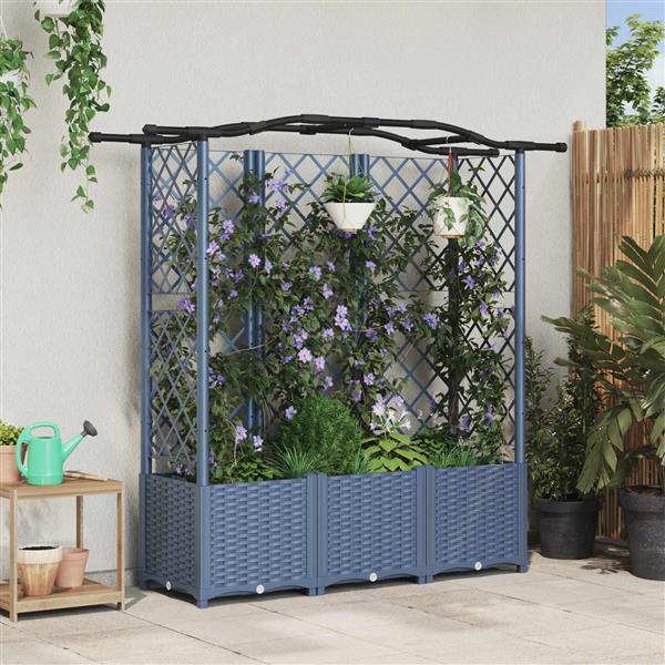 Grote foto vidaxl verhoogd bed met trellis en dak grijs 163 x 40 x 141 cm pp tuin en terras overige tuin en terras