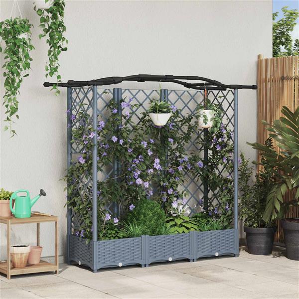 Grote foto vidaxl verhoogd bed met trellis en dak lichtgrijs 163 x 40 x 123 cm pp tuin en terras overige tuin en terras