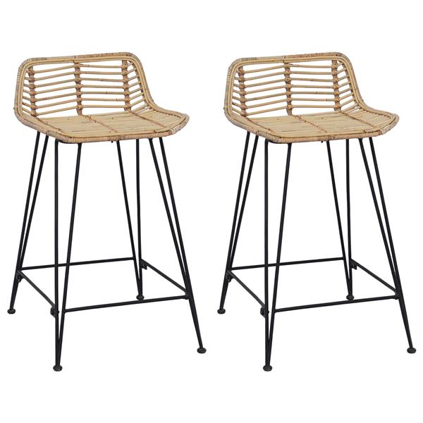 Grote foto vidaxl barkruk 2 pcs naturel 44 x 45 x 76 cm rattan en staal huis en inrichting krukken en barkrukken