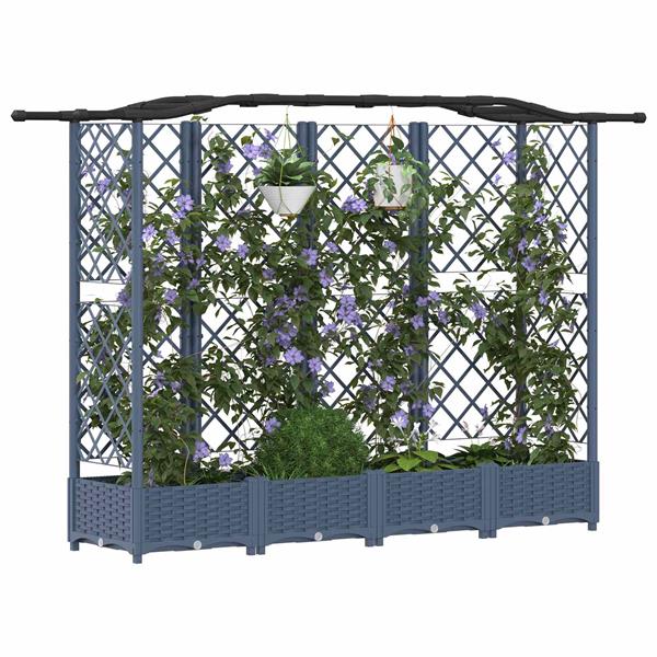 Grote foto vidaxl verhoogd bed met trellis en dak grijs 203 5 x 40 x 123 cm pp tuin en terras overige tuin en terras