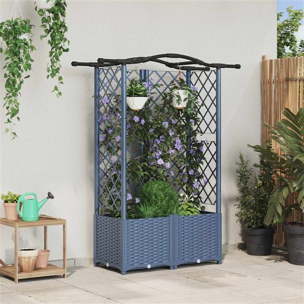 Grote foto vidaxl verhoogd bed met trellis en dak grijs 122 x 40 x 138 cm pp tuin en terras overige tuin en terras