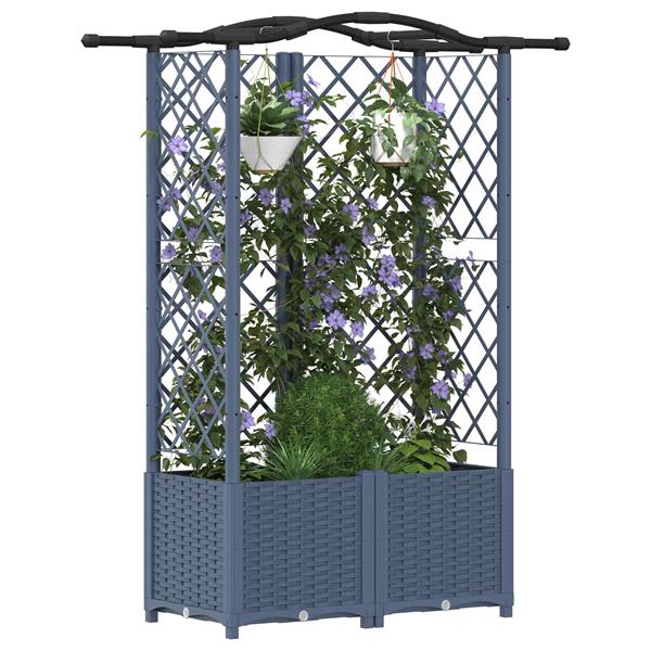 Grote foto vidaxl verhoogd bed met trellis en dak grijs 122 x 40 x 138 cm pp tuin en terras overige tuin en terras
