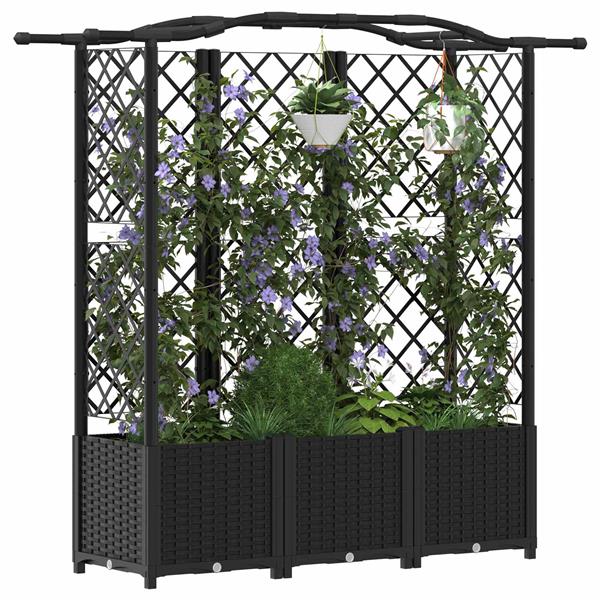 Grote foto vidaxl verhoogd bed met trellis en dak zwart 163 x 40 x 138 cm pp tuin en terras overige tuin en terras