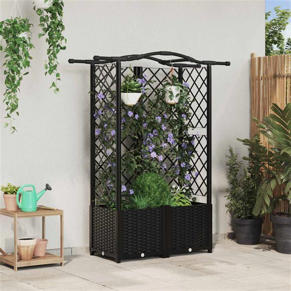 Grote foto vidaxl verhoogd bed met trellis en dak zwart 122 x 40 x 141 cm pp tuin en terras overige tuin en terras