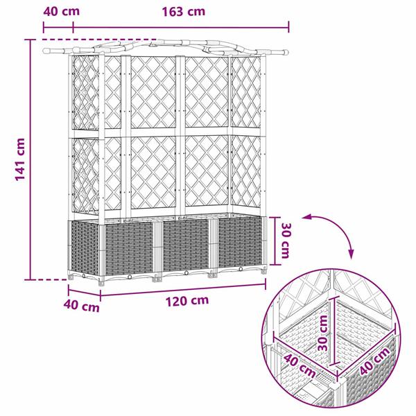 Grote foto vidaxl verhoogd bed met trellis en dak bruin 163 x 40 x 138 cm pp tuin en terras overige tuin en terras