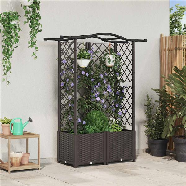 Grote foto vidaxl verhoogd bed met trellis en dak bruin 122 x 40 x 141 cm pp tuin en terras overige tuin en terras