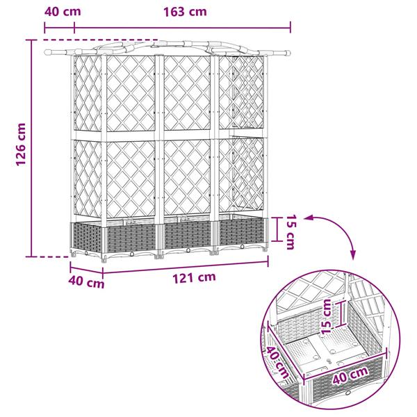 Grote foto vidaxl verhoogd bed met trellis en dak bruin 163 x 40 x 126 cm pp tuin en terras overige tuin en terras