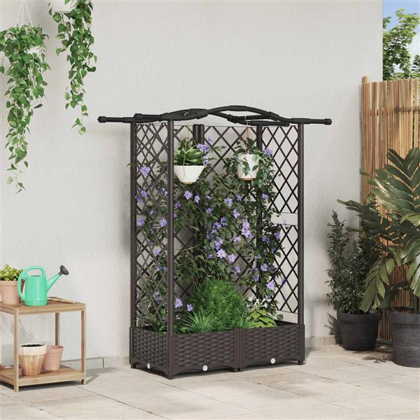 Grote foto vidaxl verhoogd bed met trellis en dak bruin 124 x 40 x 126 cm pp tuin en terras overige tuin en terras