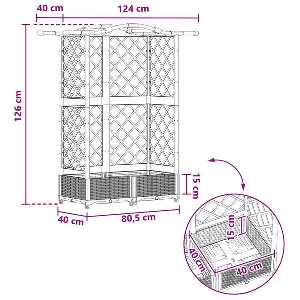 Grote foto vidaxl verhoogd bed met trellis en dak bruin 124 x 40 x 126 cm pp tuin en terras overige tuin en terras