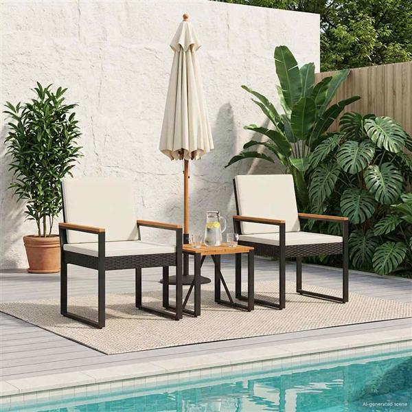 Grote foto vidaxl buitenmeubelset met kussen 3 pcs zwart en cream wit poly rattan tuin en terras tuinmeubelen