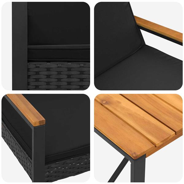 Grote foto vidaxl buitenmeubelset met kussen 3 pcs zwart poly rattan tuin en terras tuinmeubelen