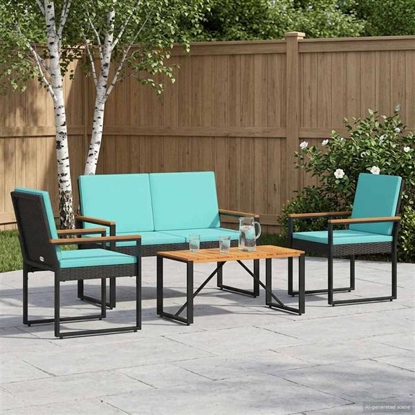 Grote foto vidaxl buitenmeubelset met kussen 4 pcs zwart en turquoise poly rattan tuin en terras tuinmeubelen