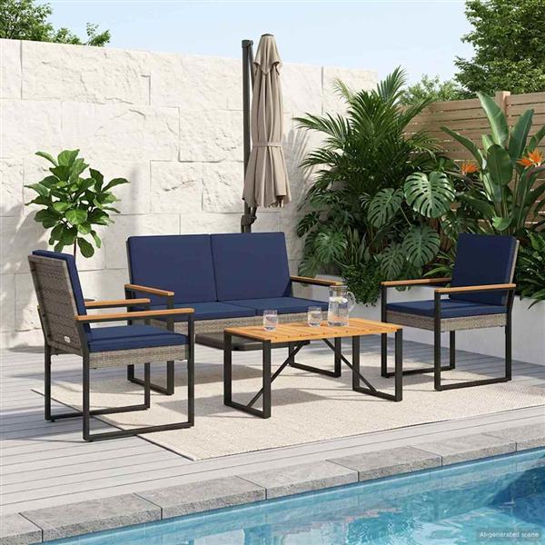 Grote foto vidaxl buitenmeubelset 4 pcs grijs en marineblauw poly rattan tuin en terras tuinmeubelen