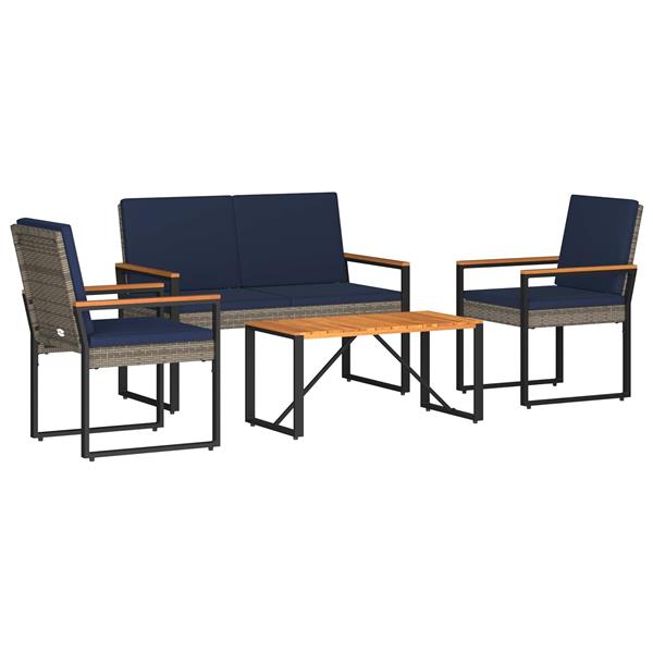 Grote foto vidaxl buitenmeubelset 4 pcs grijs en marineblauw poly rattan tuin en terras tuinmeubelen