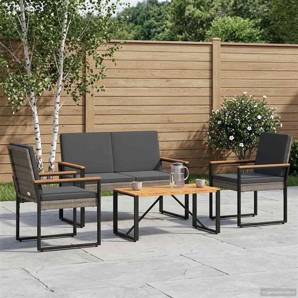 Grote foto vidaxl buitenmeubelset 4 pcs grijs en donkergrijs poly rattan tuin en terras tuinmeubelen