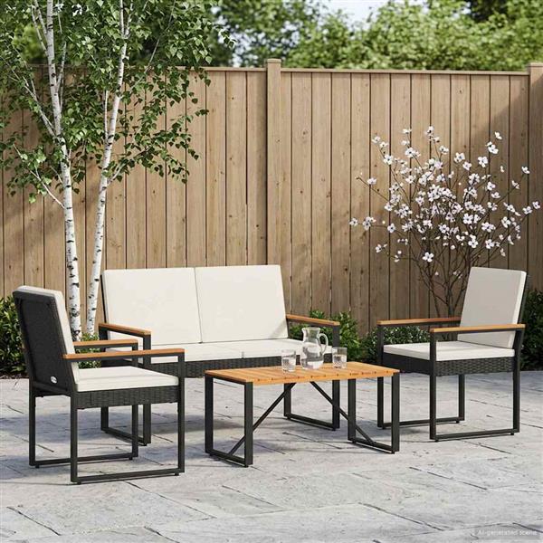Grote foto vidaxl buitenmeubelset met kussen 4 pcs zwart en cream wit poly rattan tuin en terras tuinmeubelen