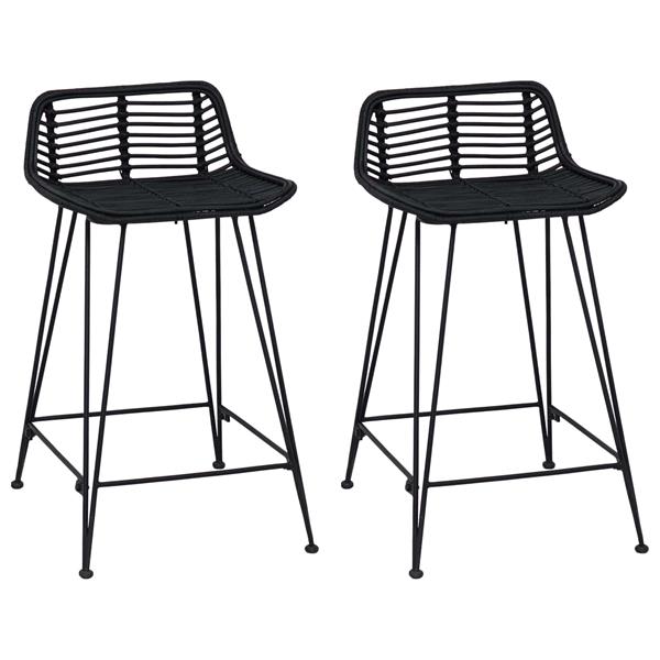 Grote foto vidaxl barkruk 2 pcs zwart 44 x 45 x 76 cm rattan en staal huis en inrichting krukken en barkrukken
