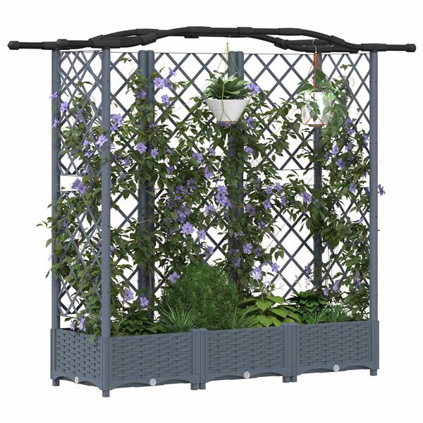 Grote foto vidaxl verhoogd bed met trellis en dak lichtgrijs 163 x 40 x 123 cm pp tuin en terras overige tuin en terras