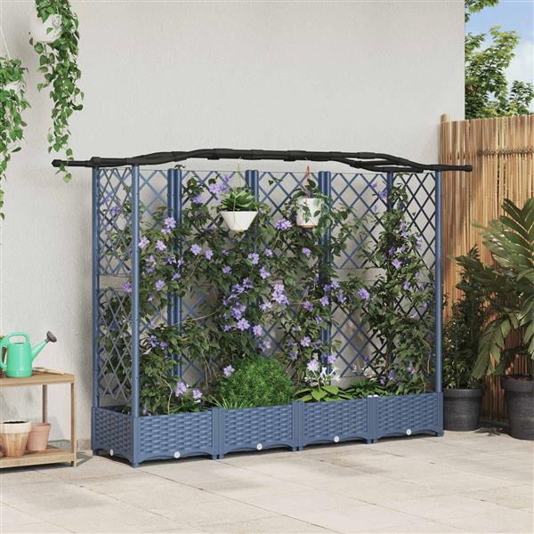 Grote foto vidaxl verhoogd bed met trellis en dak grijs 203 5 x 40 x 123 cm pp tuin en terras overige tuin en terras