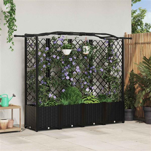 Grote foto vidaxl verhoogd bed met trellis en dak zwart 204 x 40 x 138 cm pp tuin en terras overige tuin en terras