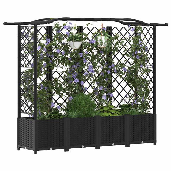 Grote foto vidaxl verhoogd bed met trellis en dak zwart 204 x 40 x 138 cm pp tuin en terras overige tuin en terras