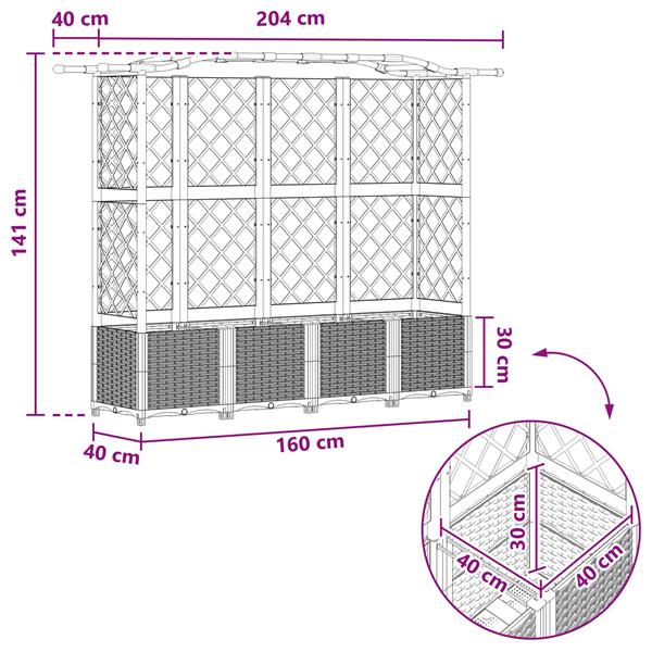 Grote foto vidaxl verhoogd bed met trellis en dak zwart 204 x 40 x 138 cm pp tuin en terras overige tuin en terras